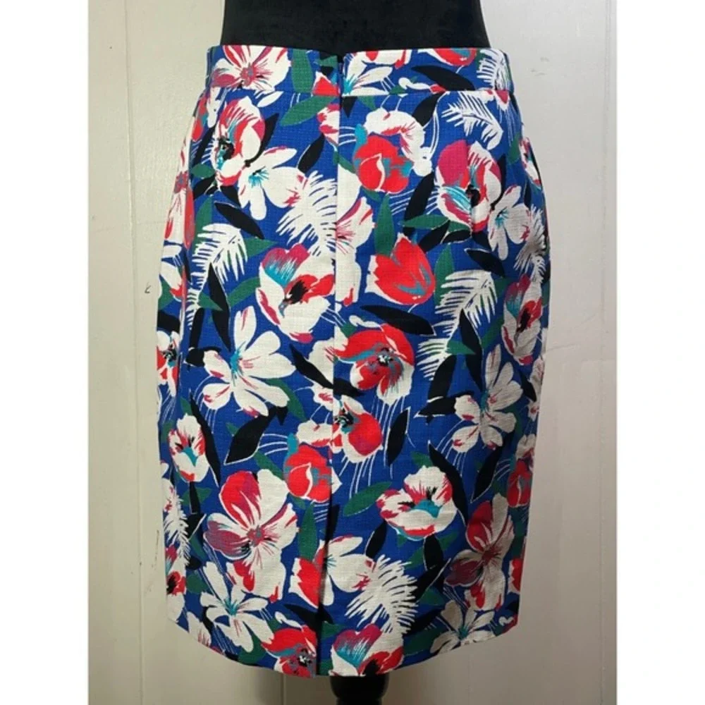 J. Crew Floral Pencil Skirt Blue Tropical Leaf Print coastal‎ office feminine